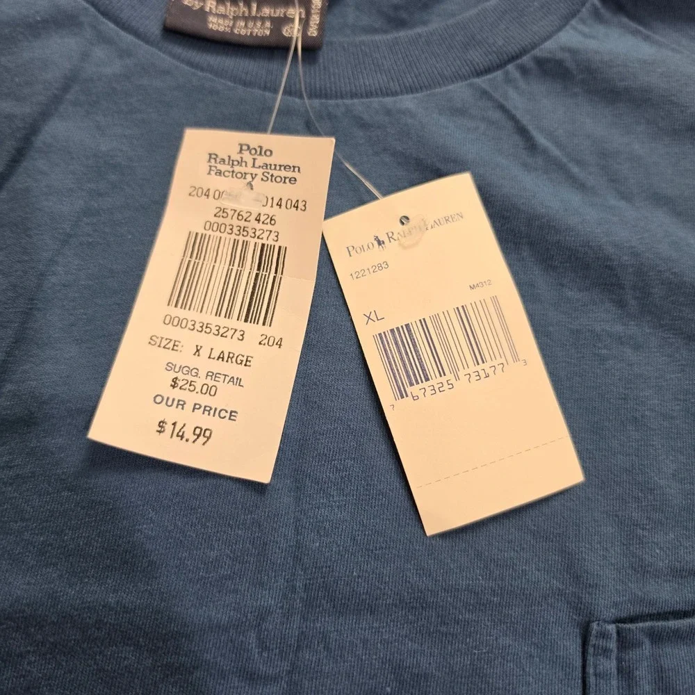 Polo Ralph Lauren Pocket T-Shirt Mens XL Light Blue Short Sleeve Red Pony USA
